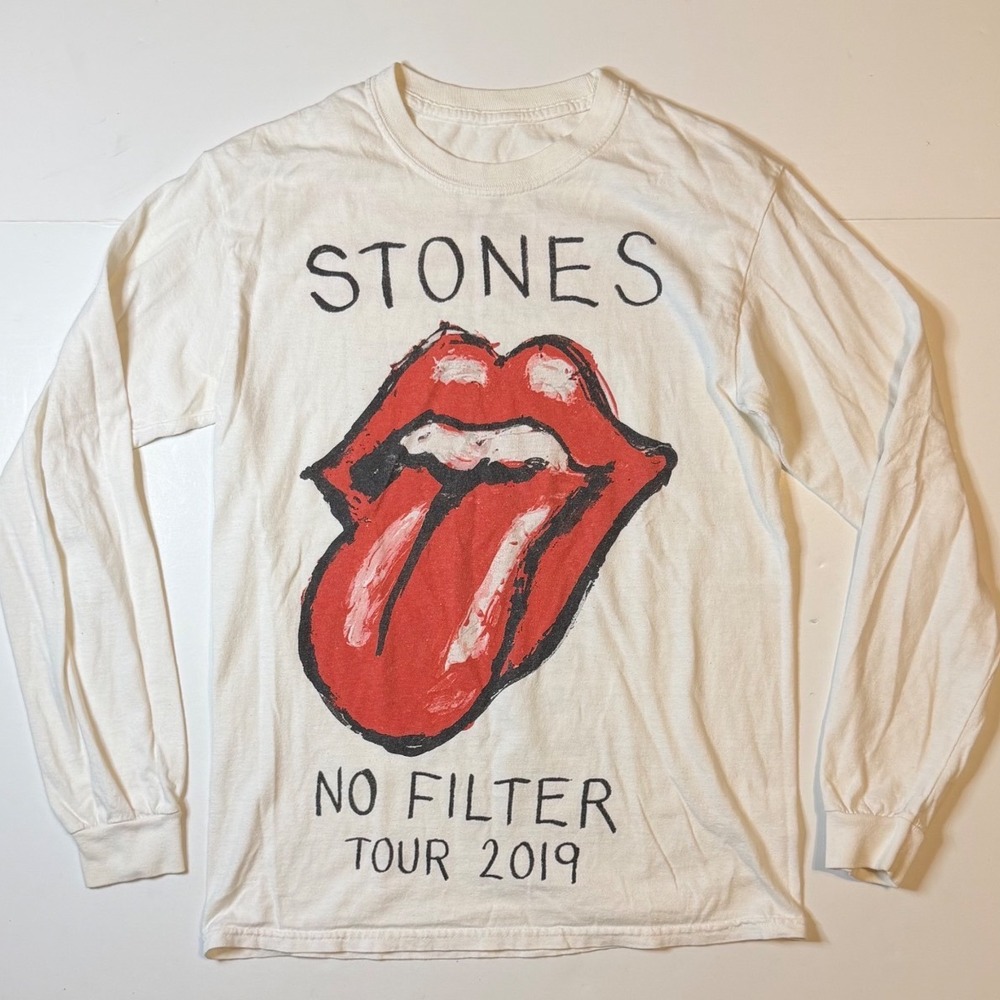 Rolling Stones No Filter Tour 2019 Long Sleeve Shirt Size S White Cotton